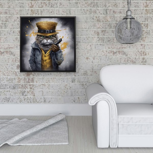 Warren Reed Splash Art Gangster Cat Framed Canvas