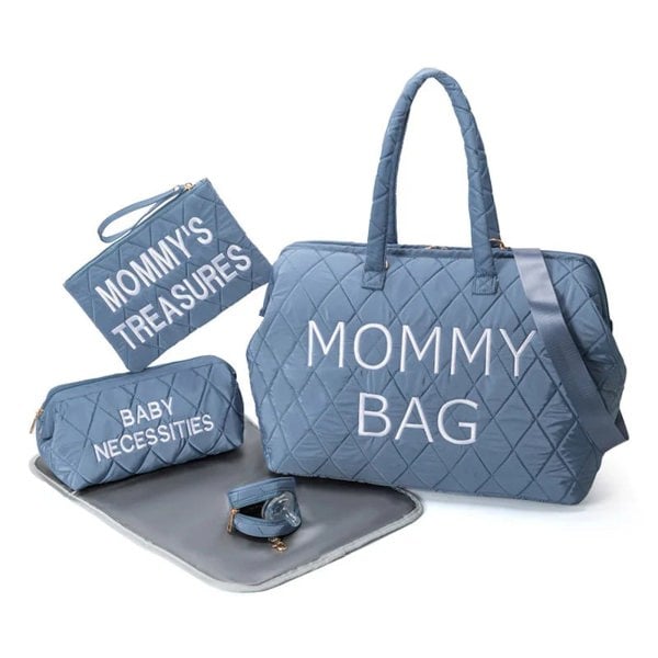 Anymom Mommy Baby Changing Bag Blue Handbag Diamond 5Pcs set with Changing Pad