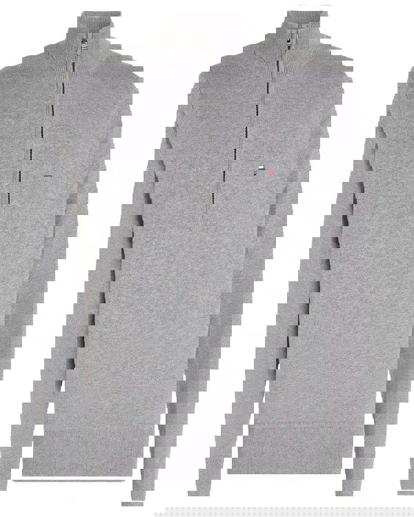 Tommy Hilfiger Essential Cotton 1/4 Zip Mock Mens Sweatshirt - Medium Grey Heather