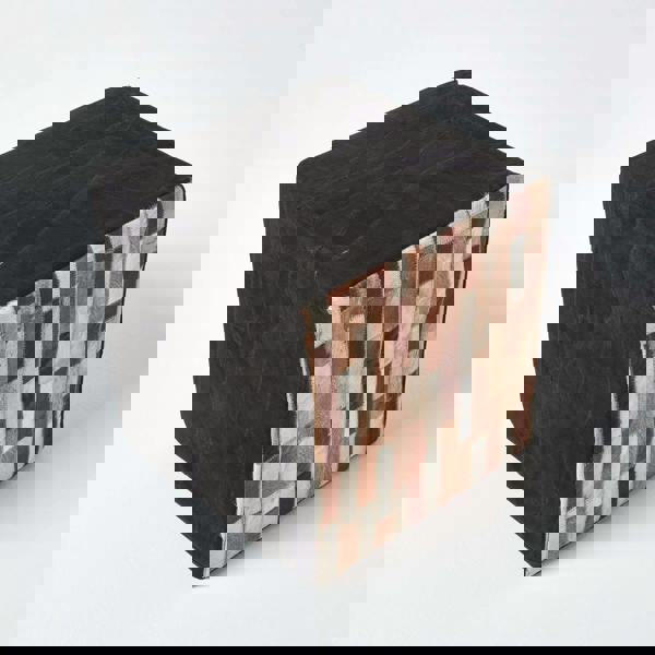 HOMESCAPES Brown and Black Patchwork Cube Pouffe Suede Leather - 36 x 36 x 38 cm