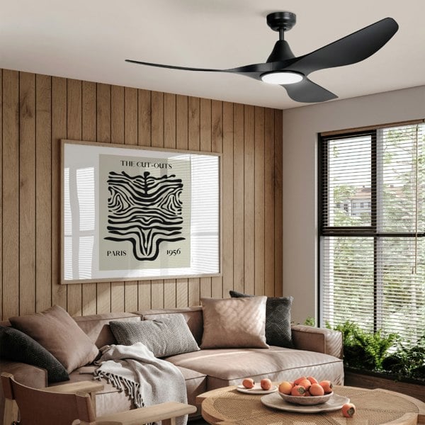 EGLO Portsea Matte Black Modern 3-Blade Plastic LED Ceiling Fan With Light