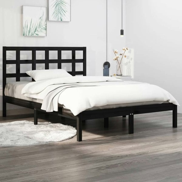 Berkfield Bed Frame Black Solid Wood 140x190 cm