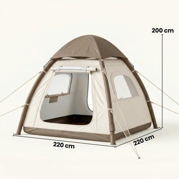 Inflatable Camping Tent with Rainfly, 2-3 Man Air Tent 3000mm Waterproof Blow Up Tents, Cream