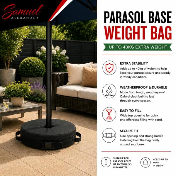 Samuel Alexander 3m Solar Powered Cantilever Lit Banana Garden Parasol with Crank Handle & White LED Lights in Blue with Base Bag Included