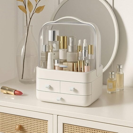 Neo White Acrylic Makeup Storage Organiser with Lid & Drawers