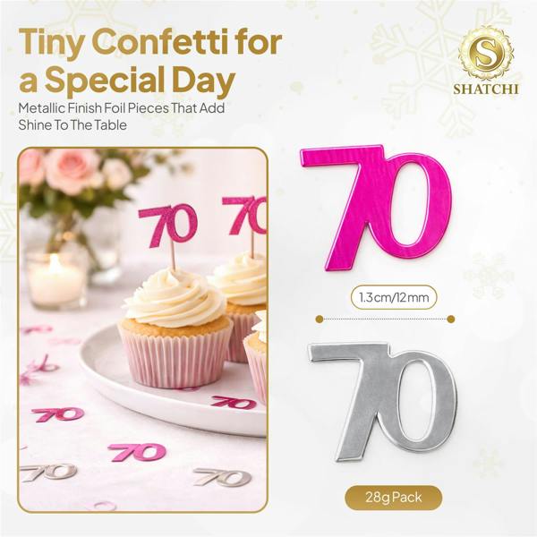 70th Birthday Pink and Silver Metallic Confetti Pack for Party Tables and Celebrations image 1