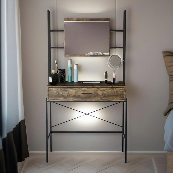 Rafaelo Mobilia Industrial Dressing Table With Mirror Rustic Brown