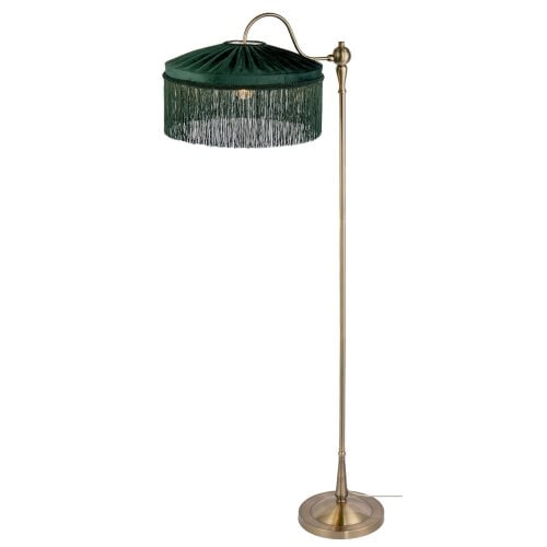 Happy Homewares Classic Antique Brass Victorian Inspired Floor Lamp with Green Shade