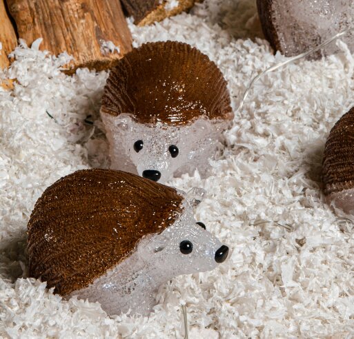 Samuel Alexander Set of 5 Battery Operated Brown Acrylic Christmas Hedgehogs with Cool White LEDs