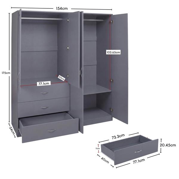 Vida Designs Riano 4 Door 3 Drawer Mirrored Wardrobe
