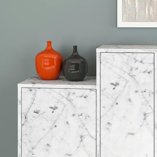 Decortie Hermes Console Sideboard Display Unit 2 Cabinets 2 Drawers Modern Storage White Marble Effect 160cm