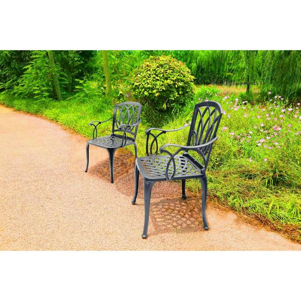 Homeology POSITANO 2-Large Garden and Patio Bistro Chairs with Armrests in Cast Aluminium Grey