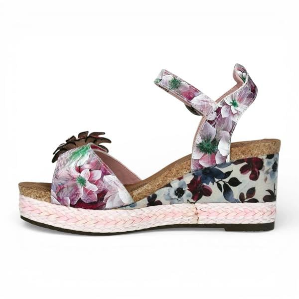 Laura Vita Facyo 75 - Women's Purple Floral Leather Wedge Sandals