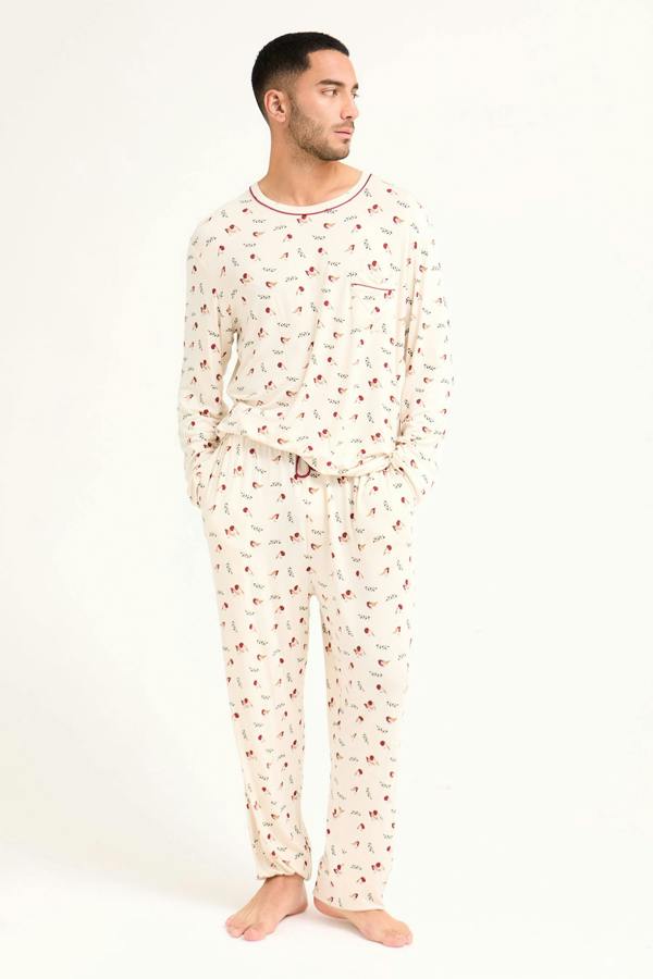 Pretty You London Mister You Bamboo Novelty Pyjama Set in Robin Print