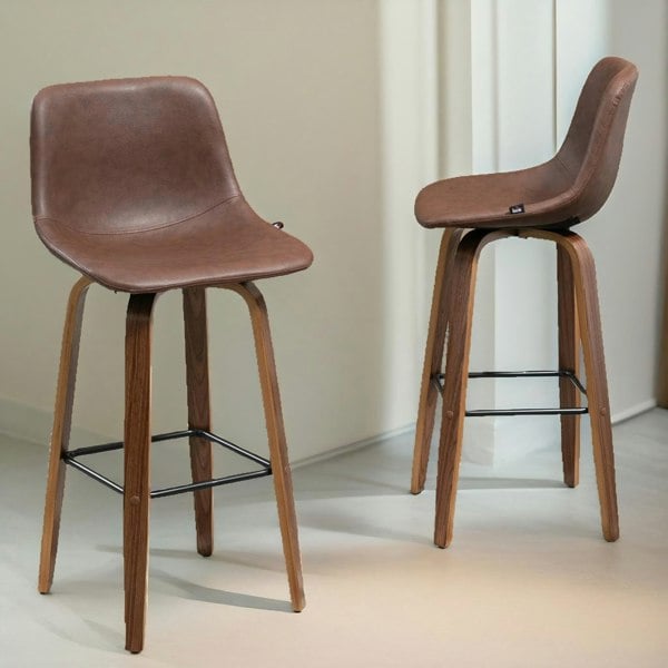 Rafaelo Mobilia Set of 2 Brown Bar Stools With Wooden Legs