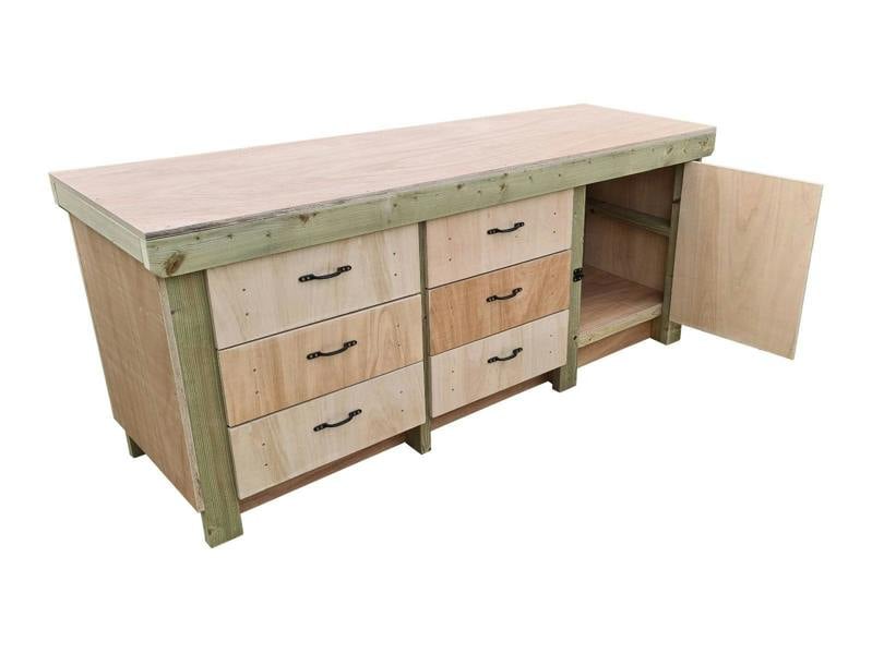 Arbor Garden Solutions Wooden Eucalyptus hardwood top workbench, cabinet with lockable cupboard (V.3)