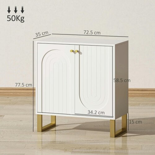 Wyld Haus Tarezi Nedi White 2 Door Sideboard Storage Cabinet With Golden Accents