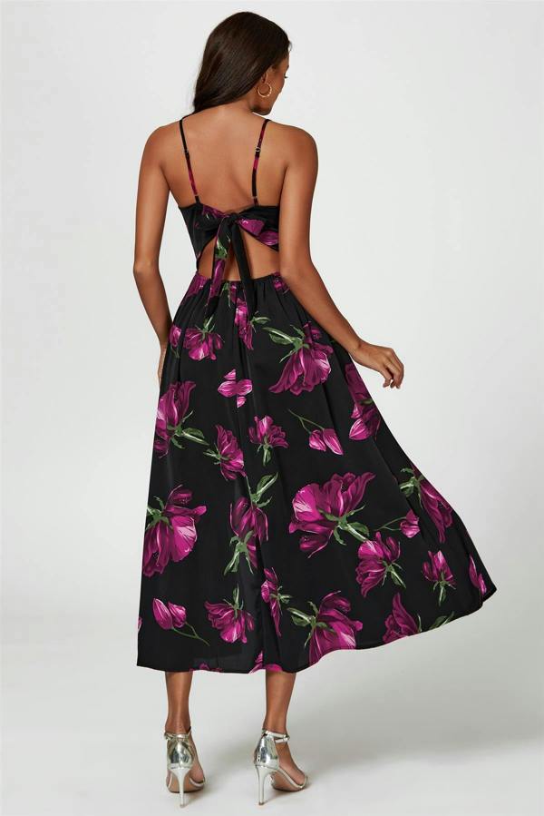 FS Collection Floral Print Maxi Dress In Black
