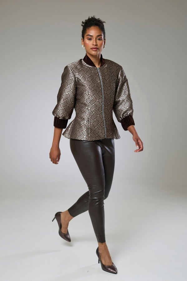 Isha's Timeless collection Dazzle Chocolate Shimmery Fitted Jacket Blouse