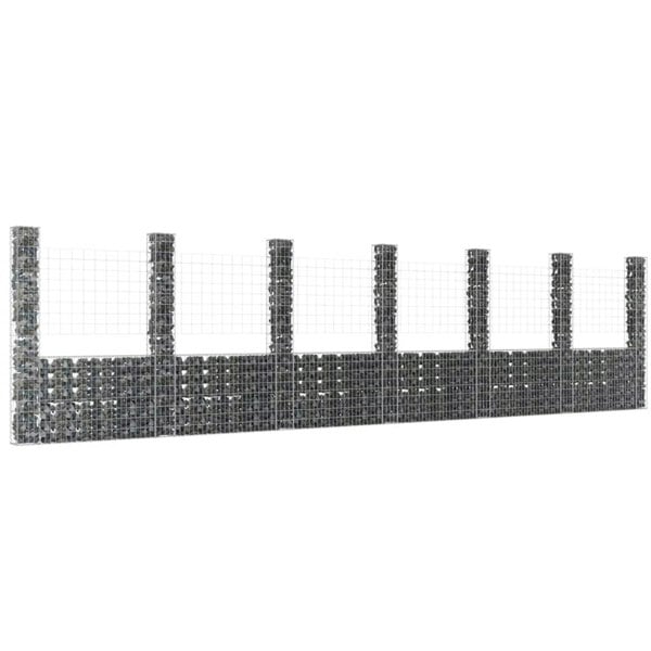 Berkfield U-shape Gabion Basket with 7 Posts Iron 740x20x200 cm