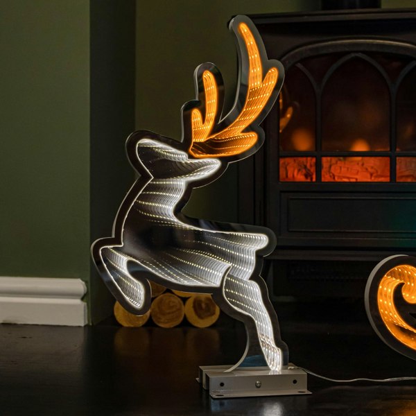 Samuel Alexander 75cm Infinity Santa in Sleigh with Reindeer on Metal Base and Multi-Coloured LEDs