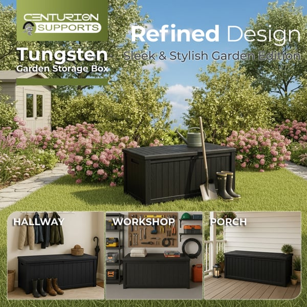 Homeology TUNGSTEN 450 Litre 119 Gallon Waterproof Extra Large Lockable Easy-Open Garden Storage Box in Black