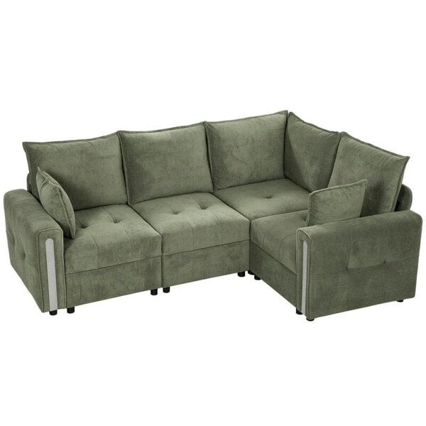 228cm L Shaped Sofa with Lift-Up Storage, 3-Seater Sectional Sofa with Wide Deep Seat, Dark Green