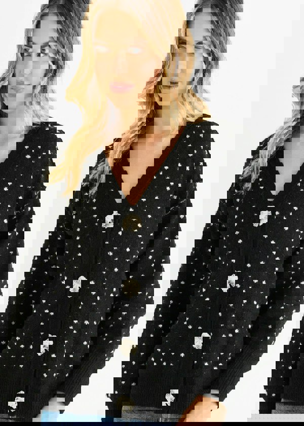 Gini London Black Spot Print Button Cardigan Look Jumper