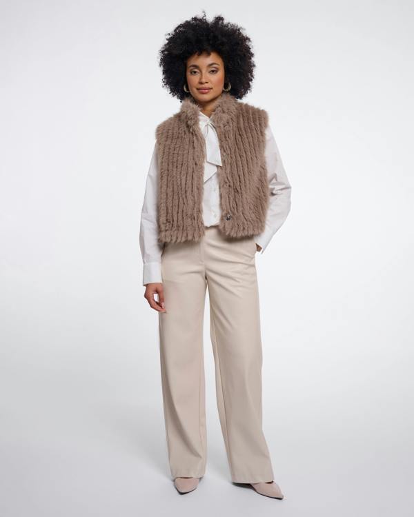 Rino & Pelle Dava Womens Faux Fur Waistcoat With Button Closure - Mocha Latte | CHO | Designer Womens Faux Fur Waistcoat