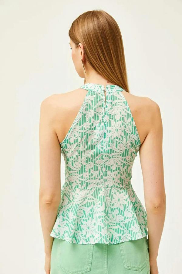 Hoxton Gal Halter Neck Crepe Blouse with Waist Detail