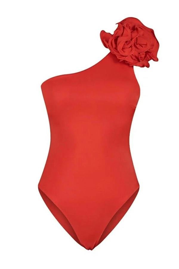 WOVCOR Applique Detail One Shoulder Covered Brazilian Swimsuit