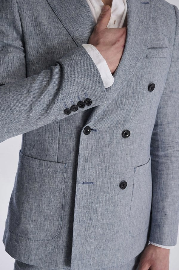 Harry Brown London Giacomo Cotton Linen Double Breasted Suit Jacket in Chambray