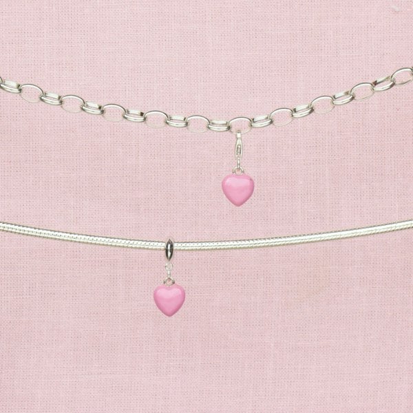 Mylee London Pink Enamelled Heart Pendant Charm - Sterling Silver