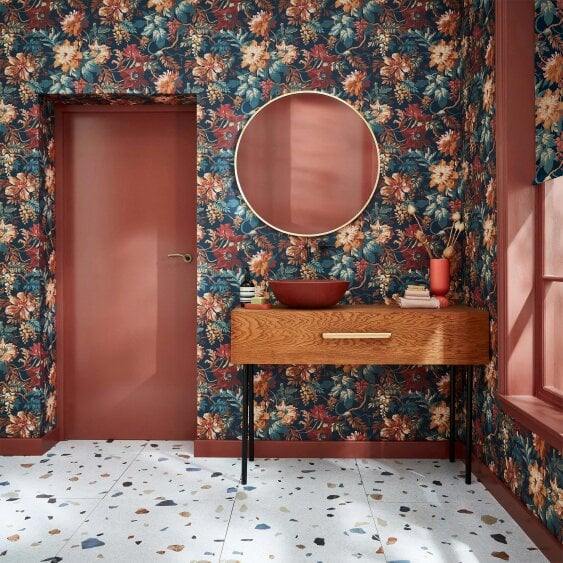 Love Frankie MIdnight Garden Wallpaper - Fire Cracker