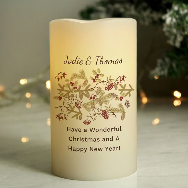 Personalised Memento Company Personalised Christmas Floral LED Candle