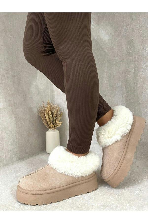 Shella Faux Fur Trim Platform Ankle Boots - Khaki