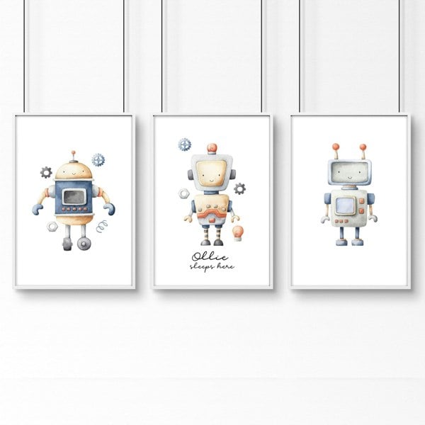 Wall art nursery | set of 3 vintage Robots art prints