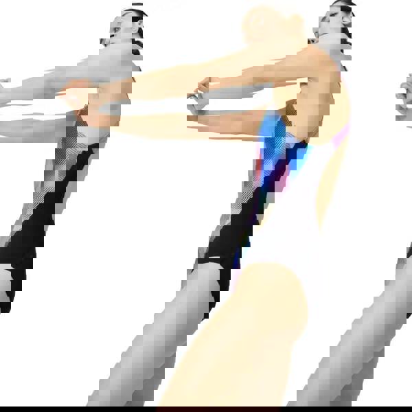 Speedo Allover Digital Recordbreaker swimsuit in black, pink, blue iridescent design