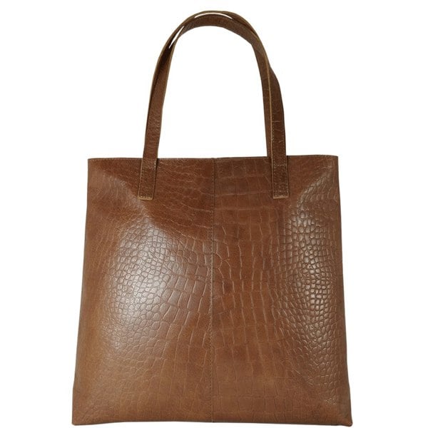 Assots London 'FREYA' Tan Semi Structured Unlined Croc Leather Tote Bag