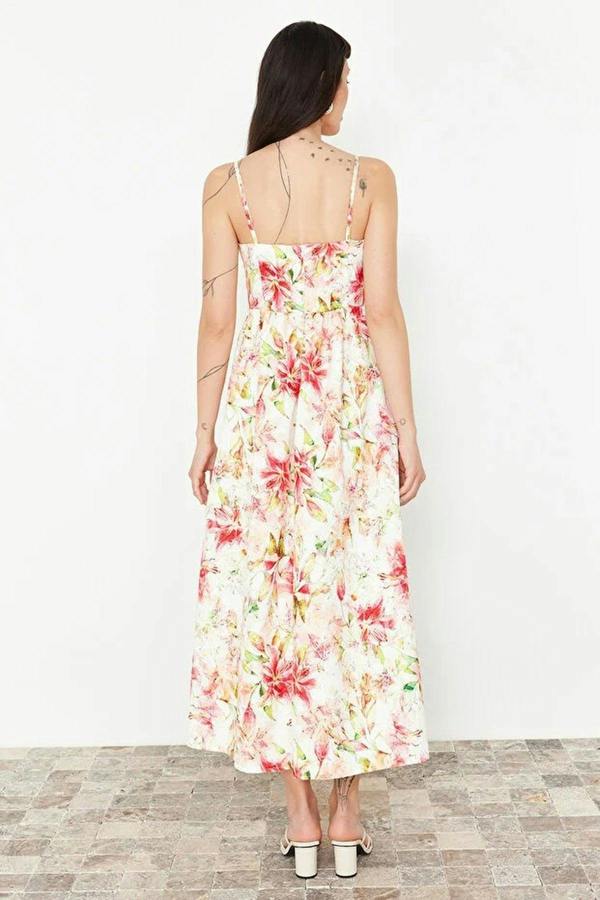 WOVCOR Floral Patterned A-Line Square Neck Woven Dress