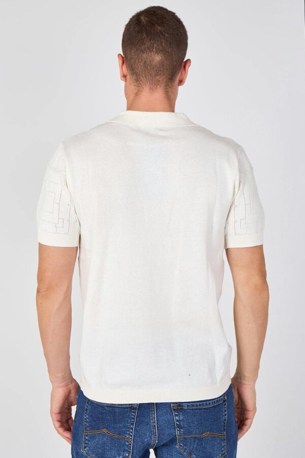 Men's Textured Knitted Button-Through Polo Shirt