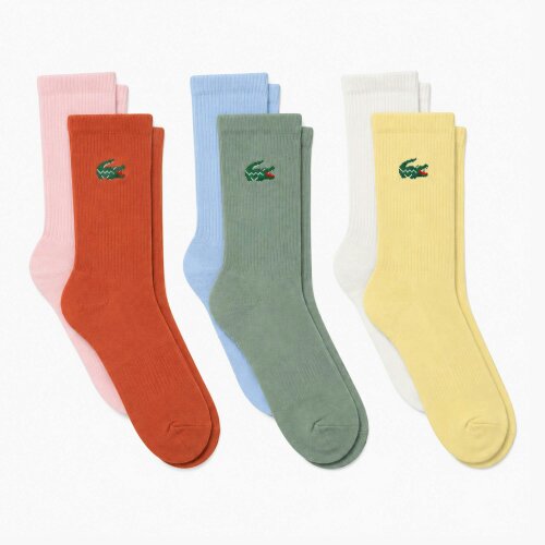 Lacoste 6-Pack Jacquard Crocodile  Sport Socks - Terracotta/Pink/Sage/Sky/Yellow/White