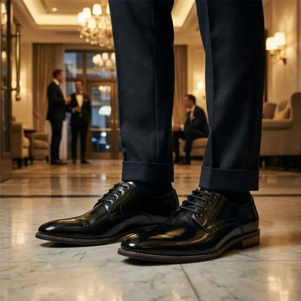 Dolcetto Men's Black Classic Plain Toe Lace-Up Derby Brogue Formal Shoes