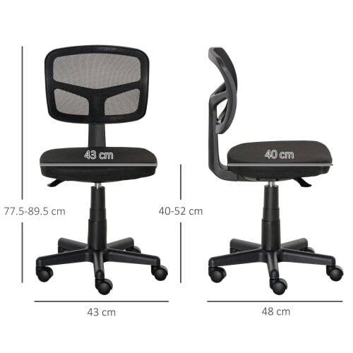 Bobobiy Small Office Chair without Arms, Ergonomic Swivel Mesh Desk Chair with Curved Back and Wheels, Holds Up to 120 kg