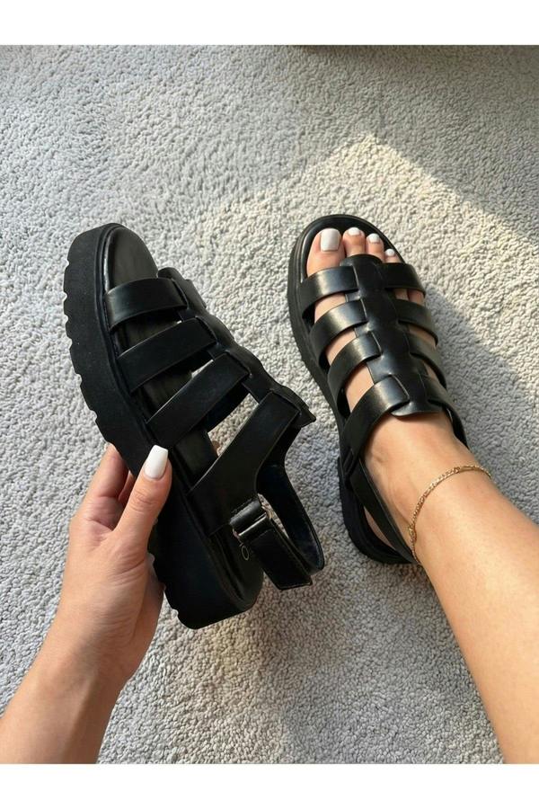 Rosa Cage Platform Sandals - Black