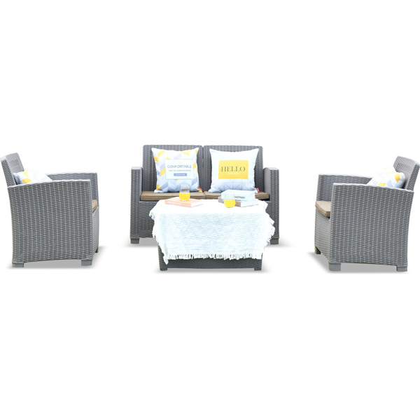 Centurion Supports SANTANA 4 Piece PE Rattan 4-Seater with Cushions Garden Furniture and Coffee Table Set in Grey