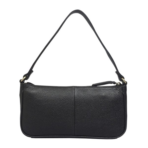 Assots London 'ZARA' Black Soft Pebble Grain Real Leather Baguette Shoulder Bag