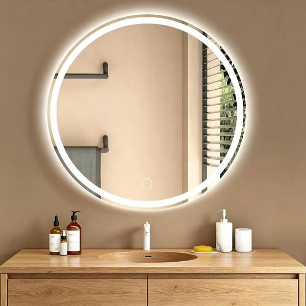 Gr8 Home 60cm Round LED Bathroom Mirror with Anti Fog Touch Dimmable Light