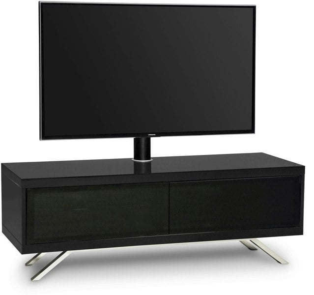 MDA Designs TUCANA 1200 HYBRID Black TV Cabinet BeamThru Remote-Friendly Doors up to 60" Flat Screen TVs with Mounting Arm