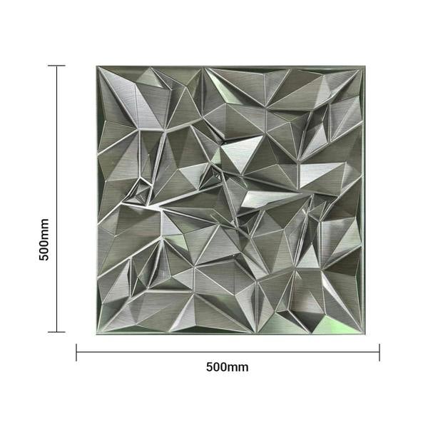 ENER-J 3D PVC Wall Panel, Faceted Diamond Design, Silver, Size: 500x500x1mm | Pack of 4